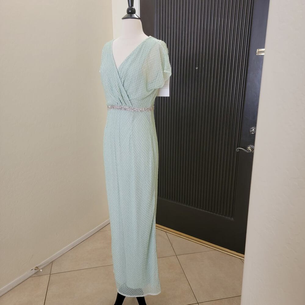 Mac Duggal 93994 Sage Green Beaded Wrap Short Sleeve Gown Size 8 - Picture 5 of 12